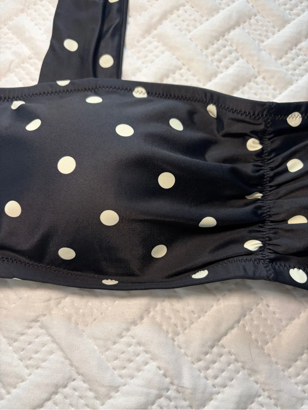 aerie | Black and White Polka Dot Ruched Wide Strap Bandeau Bikini Top NWT
